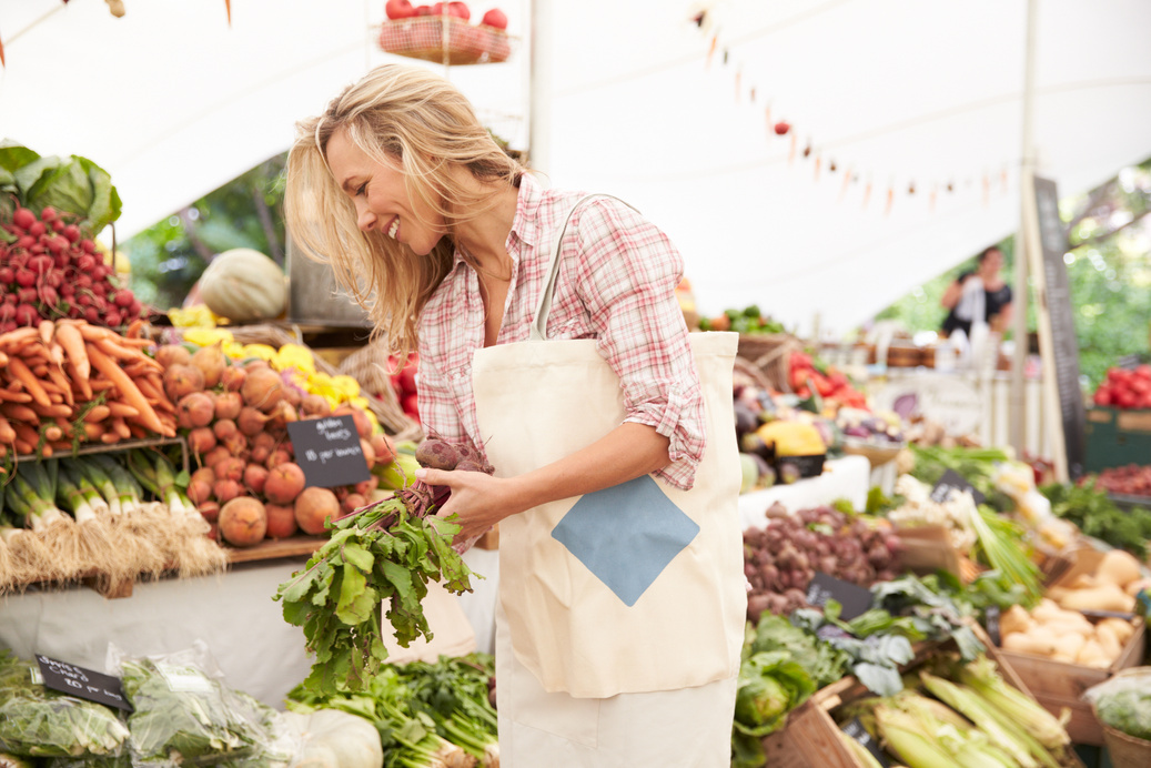 Woman Shopping Vegetables at Farmer's Market